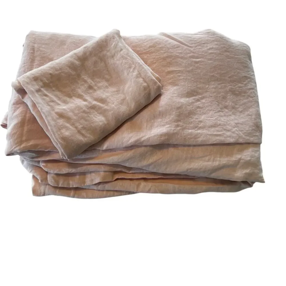 SIJO Home French Flax Linen Duvet Cover + 1 Sham Blush Pink Full/Queen Bedding